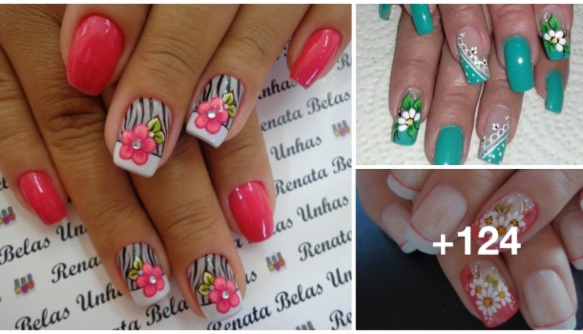 124 Unhas Artísticas com desenho de pincel de flores