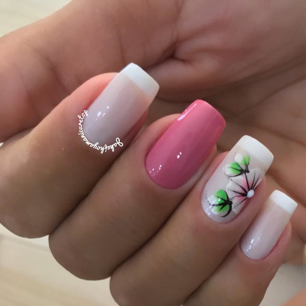 39 Modelos de Unhas Francesinhas com Flores